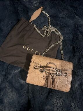 Gucci Taupe GG Leather Crossbody with Tassel and Chain Strap